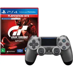 [R$ 195,49 AME+CC Americanas] Controle Dualshock 4 Preto Metálico + Game Gran Turismo Sport Hits - PS4