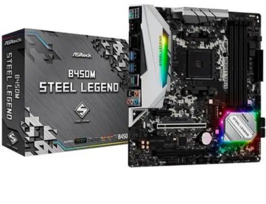 Placa-Mãe ASRock B450M Steel Legend, AMD AM4, mATX, DDR4 | R$703