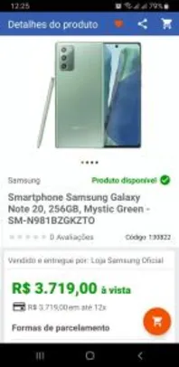 Smartphone Samsung Galaxy Note 20, 256GB | R$3.719