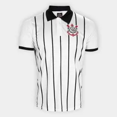 Camisa Polo Corinthians Stripes Democracia Corinthiana Masculina - Branco e Preto R$39