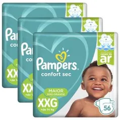 Kit de Fraldas Pampers XXG Confort Sec Super - 168 Unidades R$140