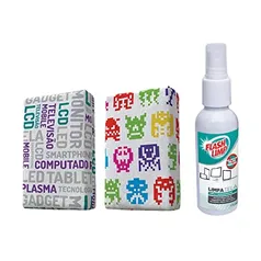 Kit 2 Esponjas Microfibra e 1 Limpa Telas Spray 120ml - Estampas Sortidas, Flash Limp