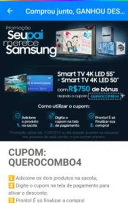 [APP] Smart TV 55" Samsung RU7100 + Smart TV 50" RU7100 com R$750 OFF