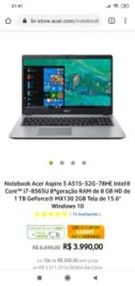 Notebook Acer Aspire 5 A515-52G-78HE Intel® Core™ i7-8565U R$ 3071