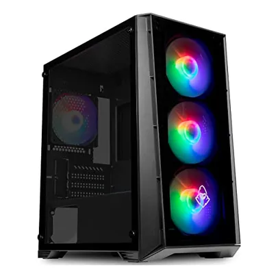 Gabinete Gamer Mancer Ward, Rainbow, Mid-Tower, Lateral de Vidro, Com 4 Fans, Preto, MCR-WRD-RBL01