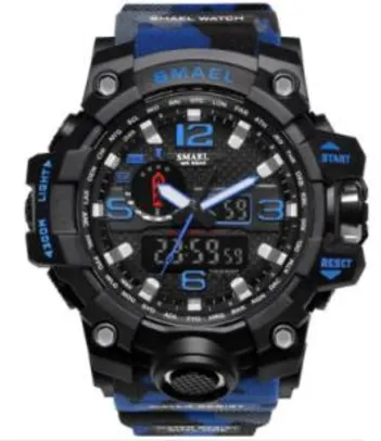 SMAEL 1545 Multi-função Camuflagem impermeável LED Watch Sport Outdoor - AZUL  - R$77