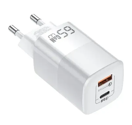 [Moedas] Carregador KUULAA 65W GaN com duas saídas - USB C + USB, para iPhone e Android - QC 4.0, PD 3.0