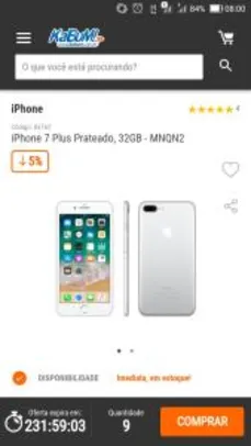 iPhone 7 Plus Prateado, 32GB | R$2.897