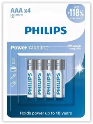 [Leve 2] Pilha Philips Alcalina AAA 1.5V LR03P4B/59 com 4 Unidades