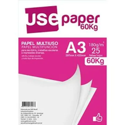 Papel Multiuso 180gr, Romitec, Use Paper 60kg, 7207R, Tamanho A3, Branco, 25 Folhas - R$9