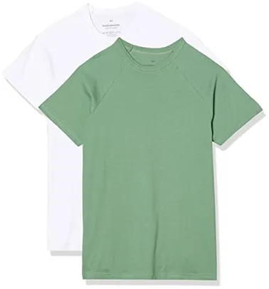 Kit 2 Camisetas Basicas, basicamente, Masculino, Branco/Verde Oliva, M