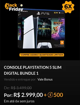 (500 pontos Vale Bonus) Console Playstation 5 Slim Digital Bundle 1