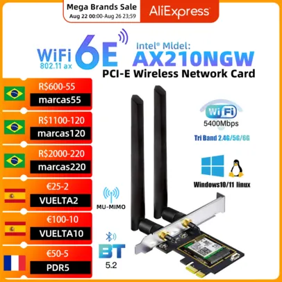 Placa de Rede WiFi 6E Ax210 PCI-E