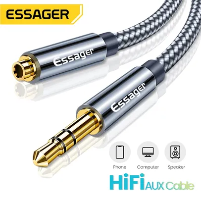 [Taxa Inclusa/Combos de Ofertas] Essager Cabo De Áudio Aux 3.5mm, Alto-falante, Cabo Extensor para Adaptador De Fone De Ouvido, 2 Metros 