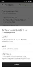 R$15 OFF no Uber Eats (sem mínimo)