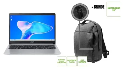 (COMBO) Notebook Acer Aspire 5, Ryzen™ 5 5500U, 16Gb, 512GB, IPS FULL HD, LINUX + Mochila Acer Resistente a água