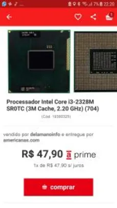 Processador Intel Core i3-2328M SR0TC (3M Cache, 2.20 GHz) (704) R$48