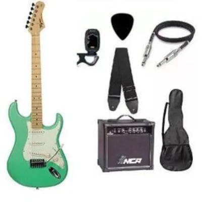 [AME 50%] Kit Guitarra Tagima TG530 Strato Surfgreen com Amplificador e Acessórios | R$947