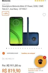 Smartphone Motorola Moto G7 Power, 32GB | R$819