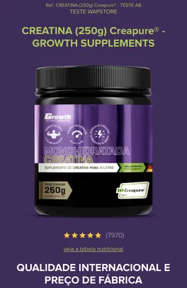 CREATINA (250g) Creapure® - GROWTH SUPPLEMENTS