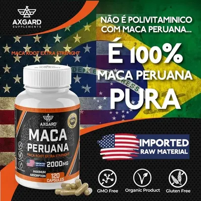 [ PRIME ] Maca Peruana Pura 2000mg 120 cápsulas - Matéria Prima Importada - Para Homens e Mulheres - Axgard Suplementos