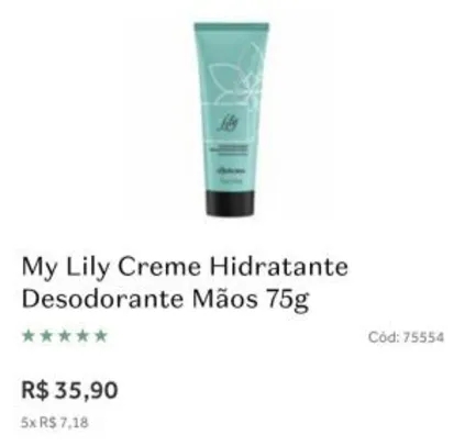 My Lily Creme Hidratante Desodorante Mãos 75g - R$11