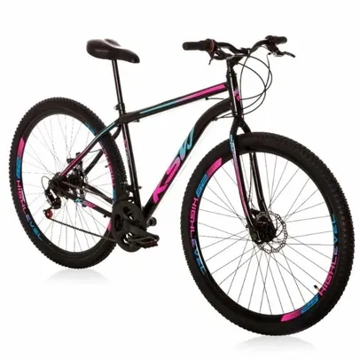 Bicicleta Aro 29 Aço Carbono Ksvj Freios A Disco 21 Vel - Preto e Rosa - Unissex