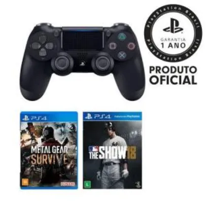 Controle Dualshock 4 Preto + MLB The Show 18 + Metal Gear Survive - PS4 R$ 233,00