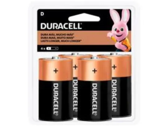 Pilha D Grande Alcalina 4 Unidades - Duracell | R$60