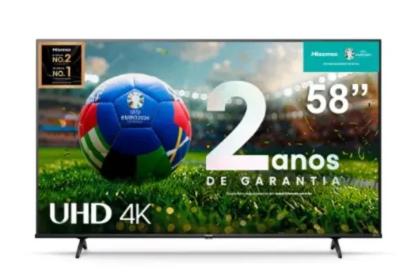 [App/ Primeira Compra] Smart TV 58" Hisense Ultra HD 4K DLED A6K com Sleep timer, entrada HDMI e Wi-Fi - 58A51HSV