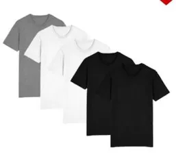 Kit Camiseta Lisa c/ 5 Peças Básicas Premium 100% Algodão Masculina - Preto e Branco