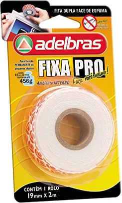 Fita Dupla Face, Fixa Pro Espuma, 19mmX2mts, Adelbras