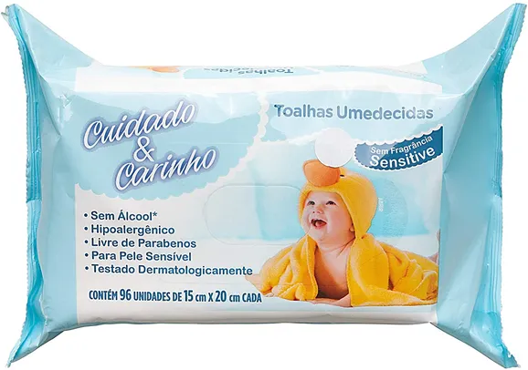 [PRIME] Toalhas Umedecidas Sensitive, 96 unidades, Cuidado & Carinho