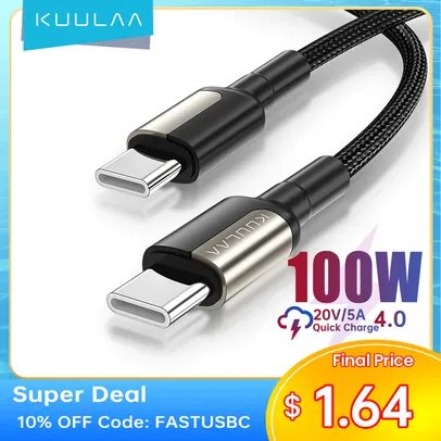 Cabo USB Tipo C Kuulaa - Super Carga 100W | R$17