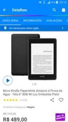 Novo Kindle Paperwhite Amazon à Prova de Água | R$489