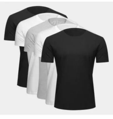 [ APP + R$20 de Volta] Kit Camiseta Básica c/ 5 Peças Masculina - Básicos