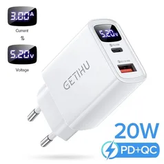 [Novos usuários] Carregador GETIHU PD 20W USB C + USB A | R$6