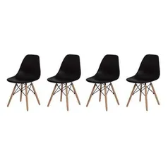 Kit 4 Cadeiras Eiffel Eames Dsw Preta Base Madeira