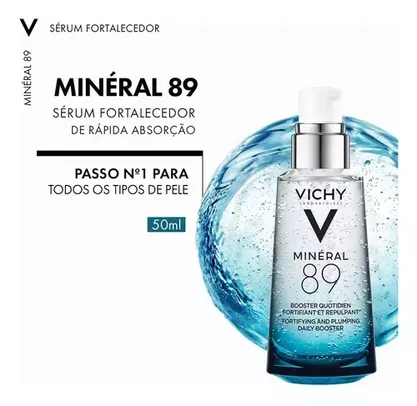 Gel/Serum Fortalecedor Facial Diario com Acido Hialuronico Vichy Mineral 89 dia/noite para todos os tipos de pele de 50mL