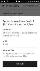 [Usuários selecionados] R$20 OFF  acima de R$40 no Uber Eats