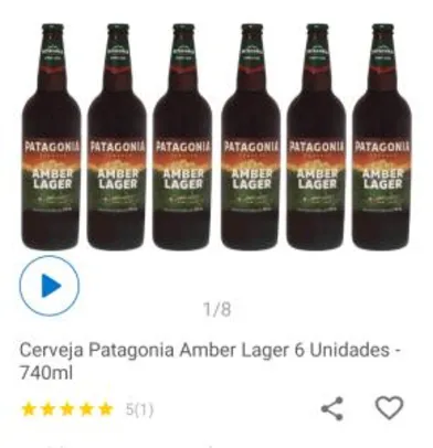 (App + Cliente ouro) Cerveja Patagonia Amber Lager | 12 Unid 740ml cada | R$77