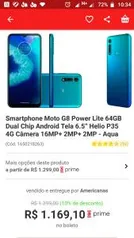 Smartphone Moto G8 Power Lite 64GB | R$1.169