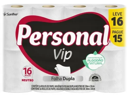 [Regional / LV02 R$ 27,58] Papel Higiênico Folha Dupla 30 Metros Personal Leve 16 Pague 15