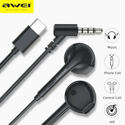 [MOEDAS R$5,99/ Taxa Inclusa] Awei-PC-7/PC-7T Fone De Ouvido P2 , 3,5mm, intra-Auricular Com Microfone