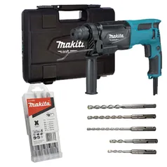 Martelete Makita Combinado Industrial SDS Plus 800w - M8701B + Conjunto de Brocas Makita SDS Plus 05 peças