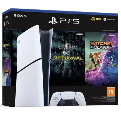 Console PlayStation 5 Slim Digital Edition Branco + Returnal e Ratchet e Clank + Controle Sem Fio Dualsense