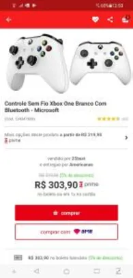 Controle Sem Fio Xbox One Branco Com Bluetooth - Microsoft R$304