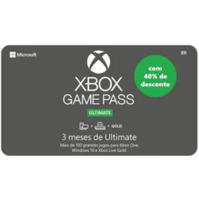 Gift Card Digital Xbox Game Pass Ultimate 3 meses 40% OFF | R$81