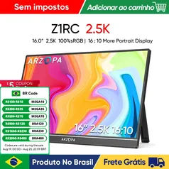 (GPAY + Moedas / No Brasil)  Monitor Portátil ARZOPA 16 polegadas 2K Tela IPS