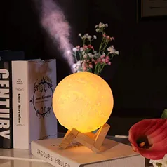 Umidificador de ar ultrassônico, difusor de aromas e luminária de mesa 880ml Lua USB e LED 3 cores